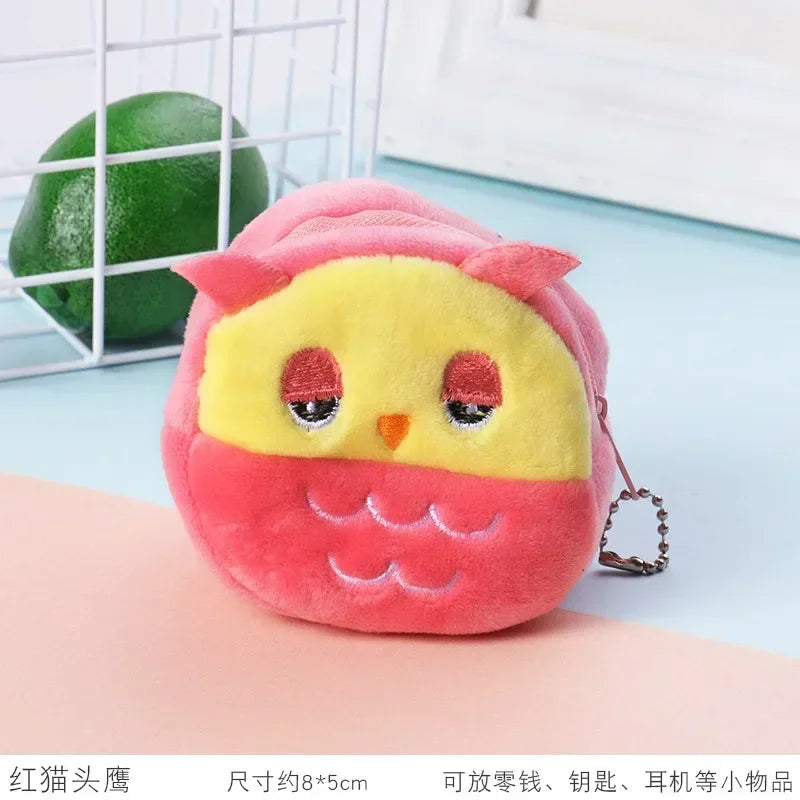 Cute Animal Plush Coin Purse | Zipper Change Purse with Keychain Mini Wallet