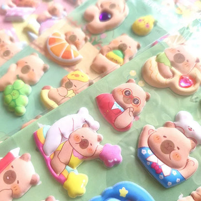 4 Pcs Capybara Cubs Cartoon Soft High-Foam Stickers | Super Raised, Removable Adhesive