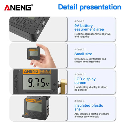 ANENG 168Max High-Precision Digital Battery Tester | Universal Voltage Detector for AA, AAA, 18650, 9V, Button Batteries