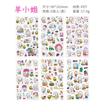 6Pcs Waterproof Cartoon Sticker Set | Cute DIY Decals for Laptops, Phones, and Planners