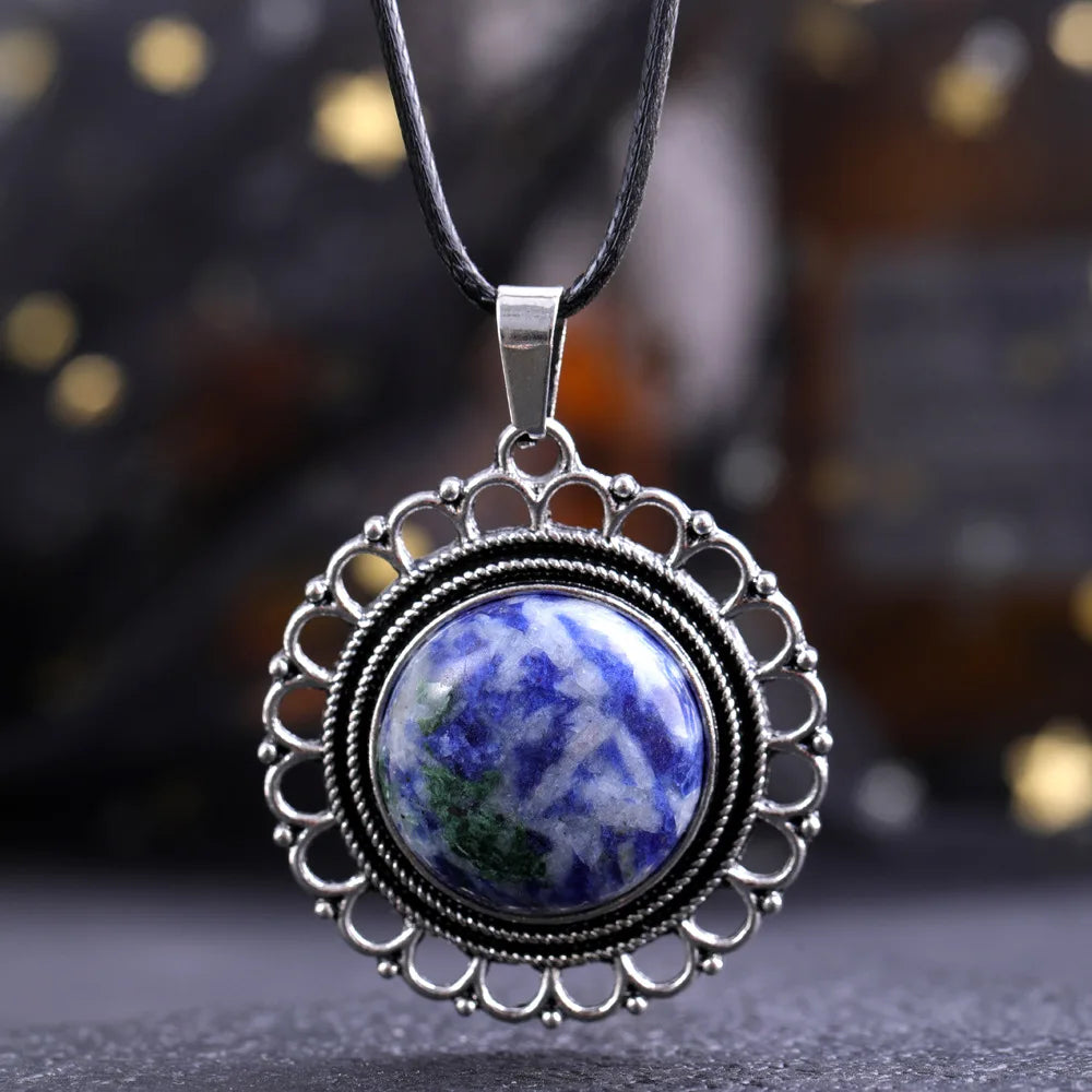 Lace Agate Pendant Necklace | Vintage Handmade Crystal Jewelry