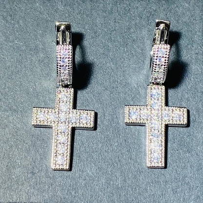 Huitan Cross Pendant Drop Earrings | Unisex Hip Hop Jewelry with Bright Zirconia
