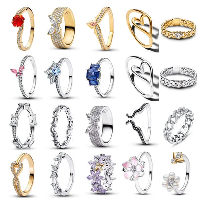 925 Sterling Silver Heart-Shaped Butterfly Flower Ring | Exquisite Charm Jewelry for Her