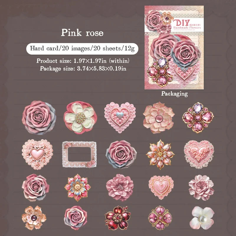 20pcs Hard Card Flower Stickers for Scrapbooking | Floral Craft Decor Set
