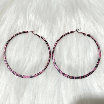 Pink Leopard Print Round Hoop Earrings | Y2K Vintage Punk Jewelry
