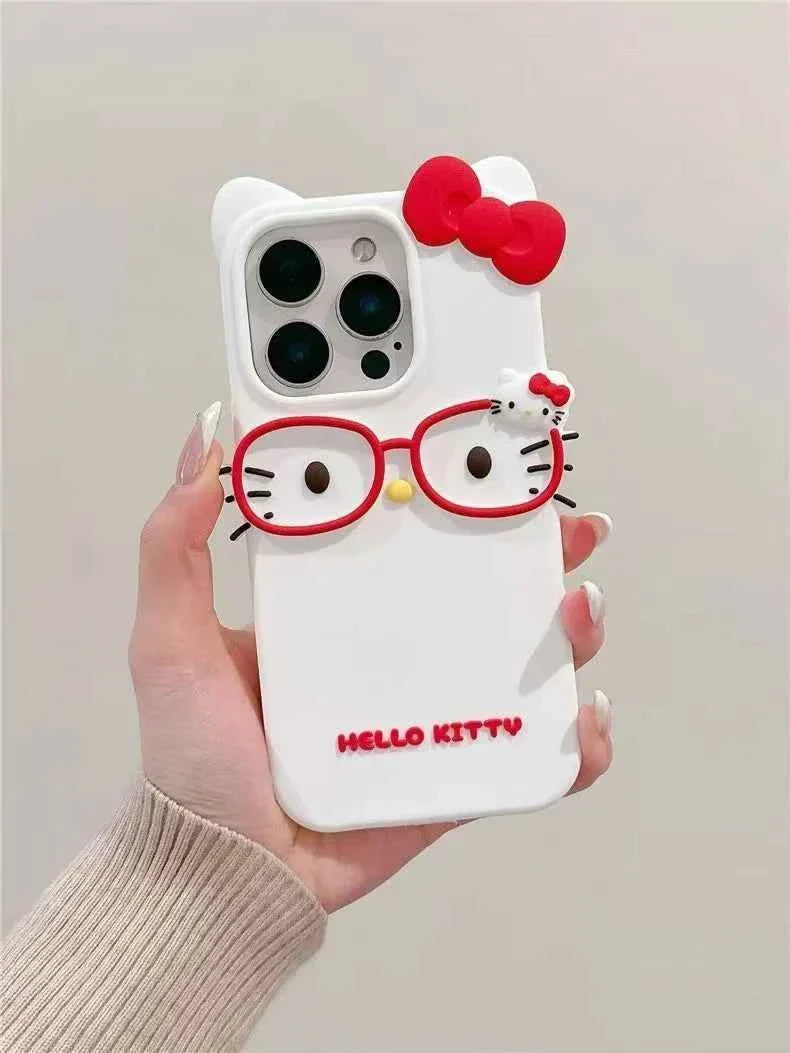 3D Glasses Cat Silicone Phone Case For iPhone 17 Pro Max 16 15 Plus 14 13 Mini 12 11 4 4S 5 5S 7 8 SE