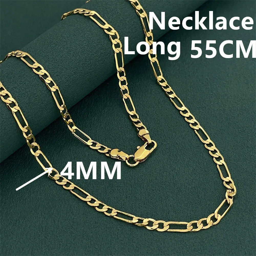 925 Sterling Silver Gold Plated Figaro Necklace | Unisex Luxury Chain Jewelry 50-60cm