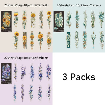 Mr. Paper 3-Pack Floral Bead Vintage PET Stickers | Creative Journaling and Scrapbooking Supplies