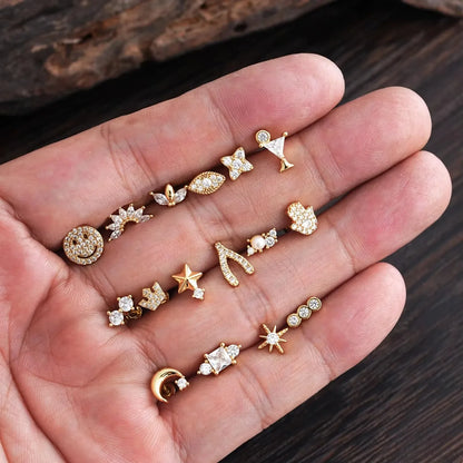 Zircon Star Ear Studs Stainless Steel Cartilage Tragus Helix Piercing | Mixed Style Earrings for Unisex