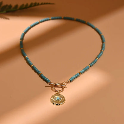 Colorful Stone Choker Necklace | Round Evil Charm Pendant for Women