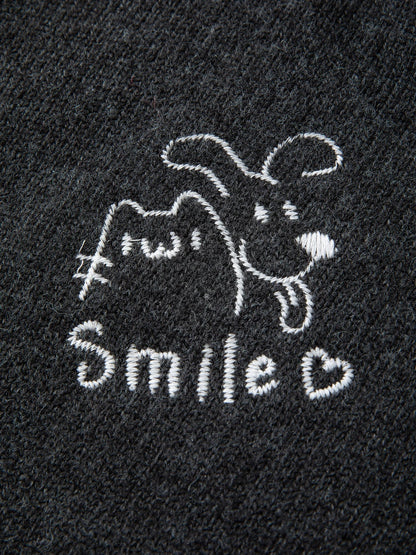 Plus Size Embroidered Round Neck Sweater Cute Winter Knit