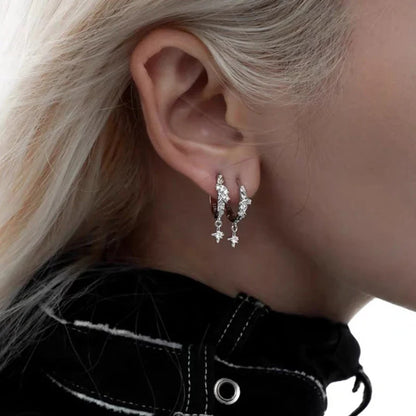 Metal Four Star Hoop Earrings for Women | Simple Zircon Geometric Circle Earrings