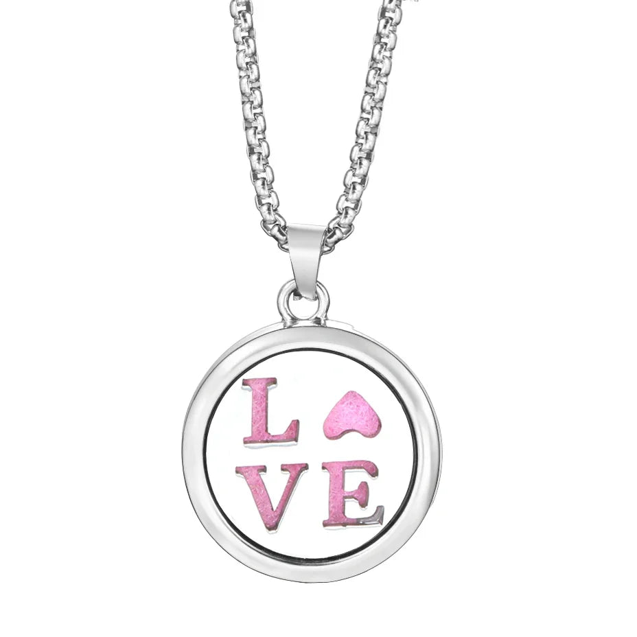 20mm Pattern Insert Perfume Pad Locket Necklace | Stainless Steel Aromatherapy Pendant