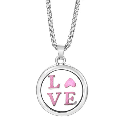 20mm Pattern Insert Perfume Pad Locket Necklace | Stainless Steel Aromatherapy Pendant