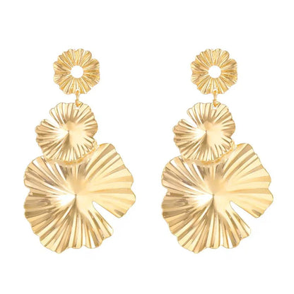 Gold Leaf Drop Earrings | Long Geometric Statement Jewelry for Women
