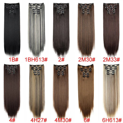 Synthetic 24 Inch Clip In Hair Extensions | Long Straight Blonde Black Heat Resistant Daily Use