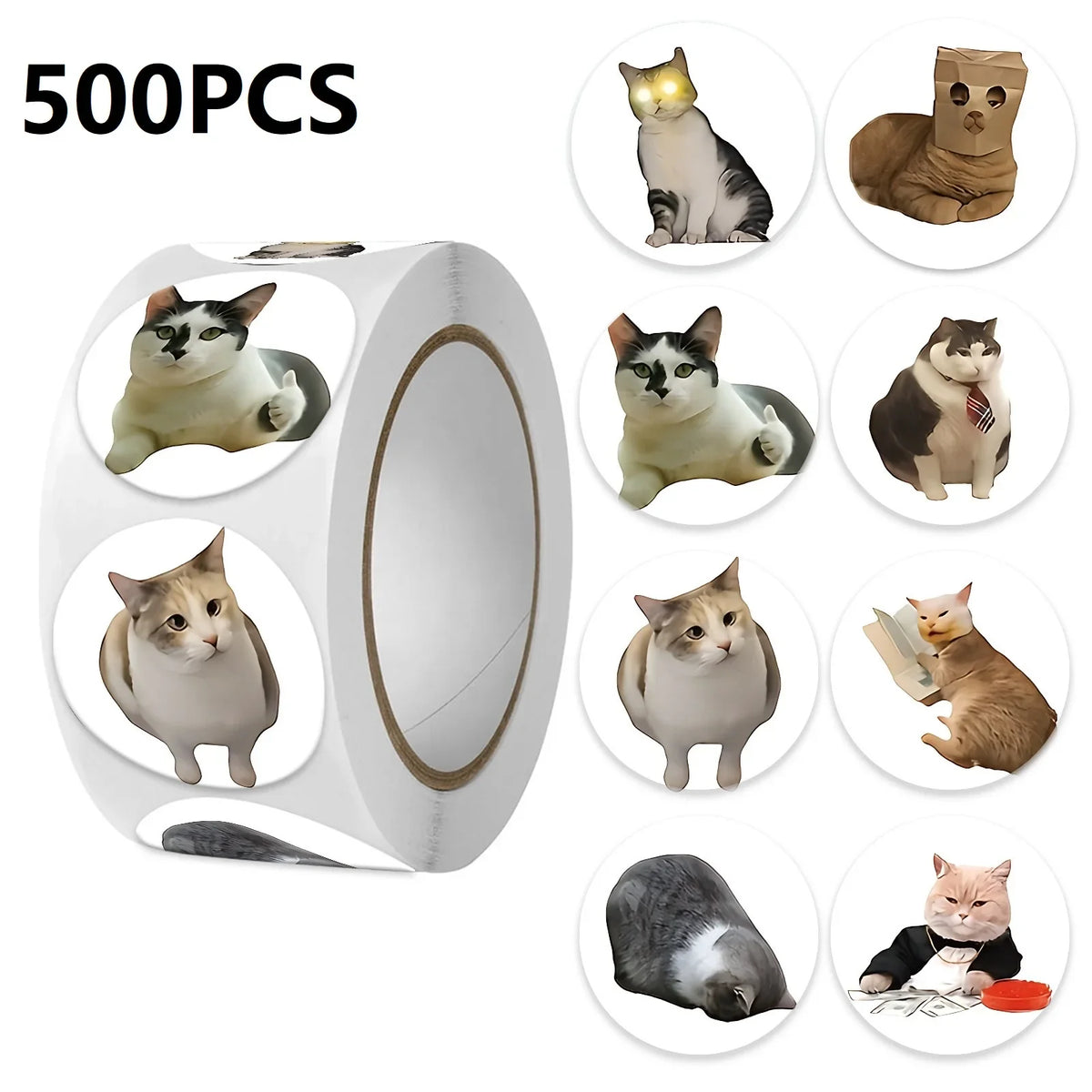 Funny Cat Cartoon Sticker Roll | 100pcs Animal Stickers for Photocard Decor