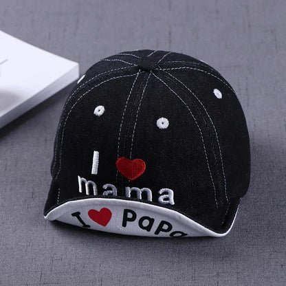 Baby Denim Baseball Cap with I Love Mama Lettering | Summer Hat for Boys and Girls