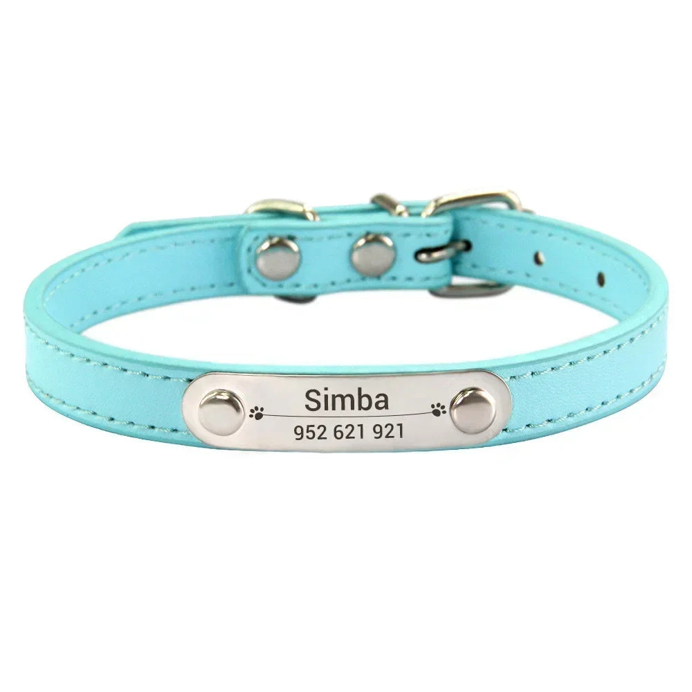 Personalized Dog Collar with Name Engraving – Anti-Lost PU Leather Collar for Dogs and Cats