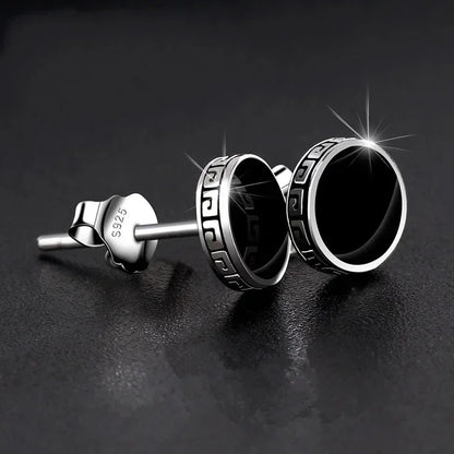 925 Silver Earrings Men Black Circle Single Simple Luxury Earring
