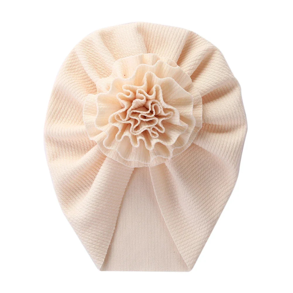 Big Blossom Flower Ribbed Turban Baby Hat | Soft Cotton Topknot Bonnet for Newborns and Toddlers