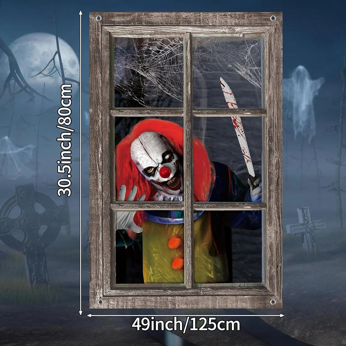 Scary Clown Window Clings | Washable Window Decor for Halloween
