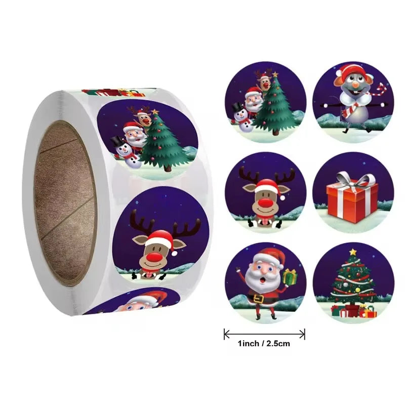 Merry Christmas Stickers | Round Roll Sticker Pack for Gift Wrapping and DIY Crafts