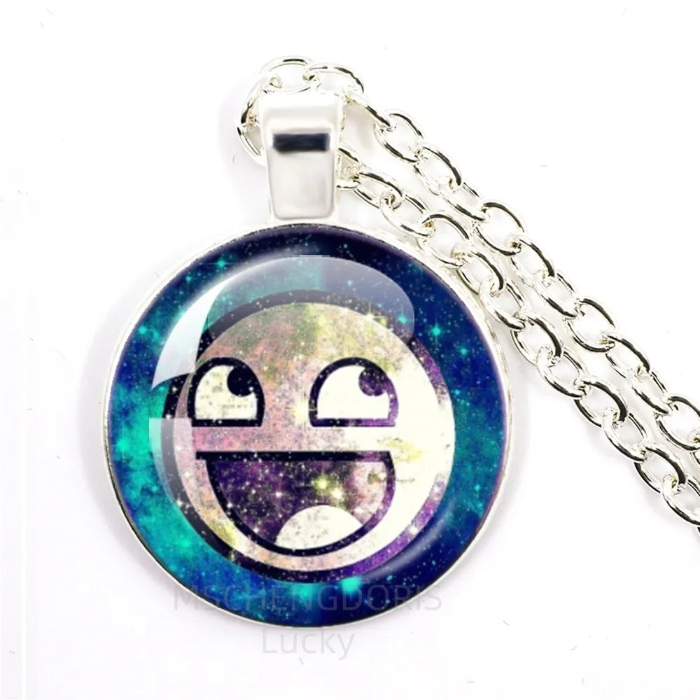 Funny Meme Cartoon Glass Pendant Necklace | Unisex Party Jewelry Gift
