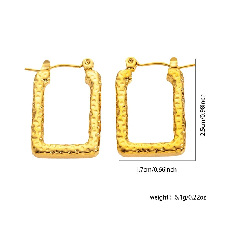 ANENJERY 316L Stainless Steel Hollow Square Texture Drop Earrings | Hypoallergenic Geometric Jewelry for Women