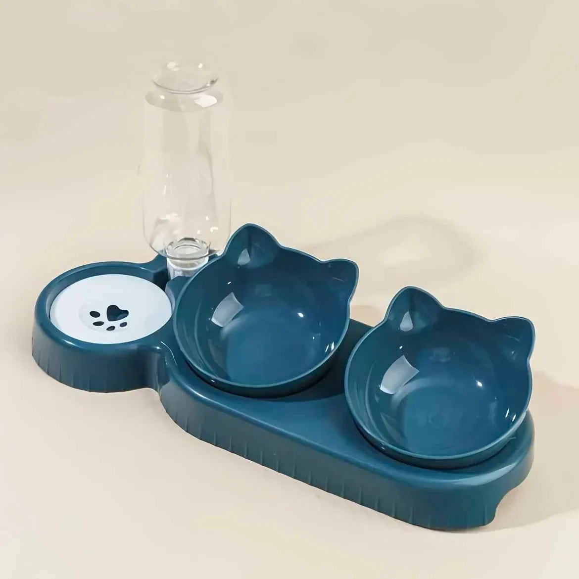 3-in-1 Cat Food & Water Bowl Set with Gravity Water Feeder