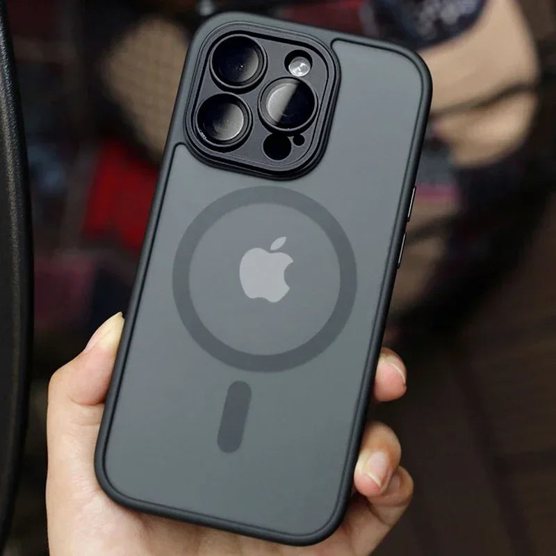 Magnetic Luxury Lens Protector Matte Translucent Case For iPhone 17 16 15 14 13 12 11 Pro Max For Magsafe Wireless Charger Cover