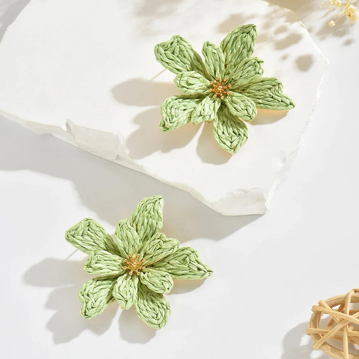 Boho Handmade Raffia Flower Earrings | Unique Summer Floral Drop Earrings for Women