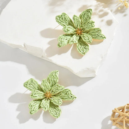 Boho Handmade Raffia Flower Earrings | Unique Summer Floral Drop Earrings for Women