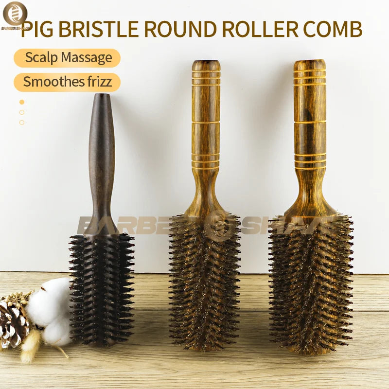 Professional Boar Bristle Round Hair Brush for Women and Men Hair Styling Comb Salon Hairdressing Hairdresser Wood Round Brush