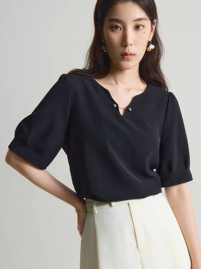 Women’s V-Neck Chiffon Shirt Elegant Slimming Summer Top