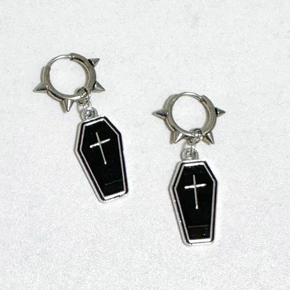Gothic Coffin Cross Hoop Earrings | Punk Grunge Jewelry for Women
