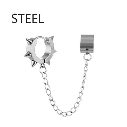 Cross Tassel Clip Earrings | Unisex Punk Hoop Earrings with Chain