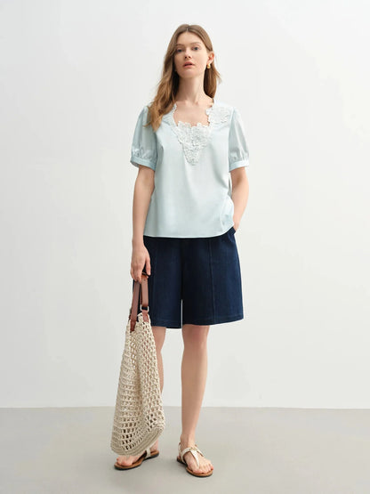 Plus Size Lace Blouse Summer Embroidery Top