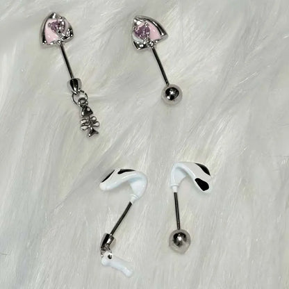 Stainless Steel Pink Zircon Ear Bone Nail | Geometric Stud Earrings for Women