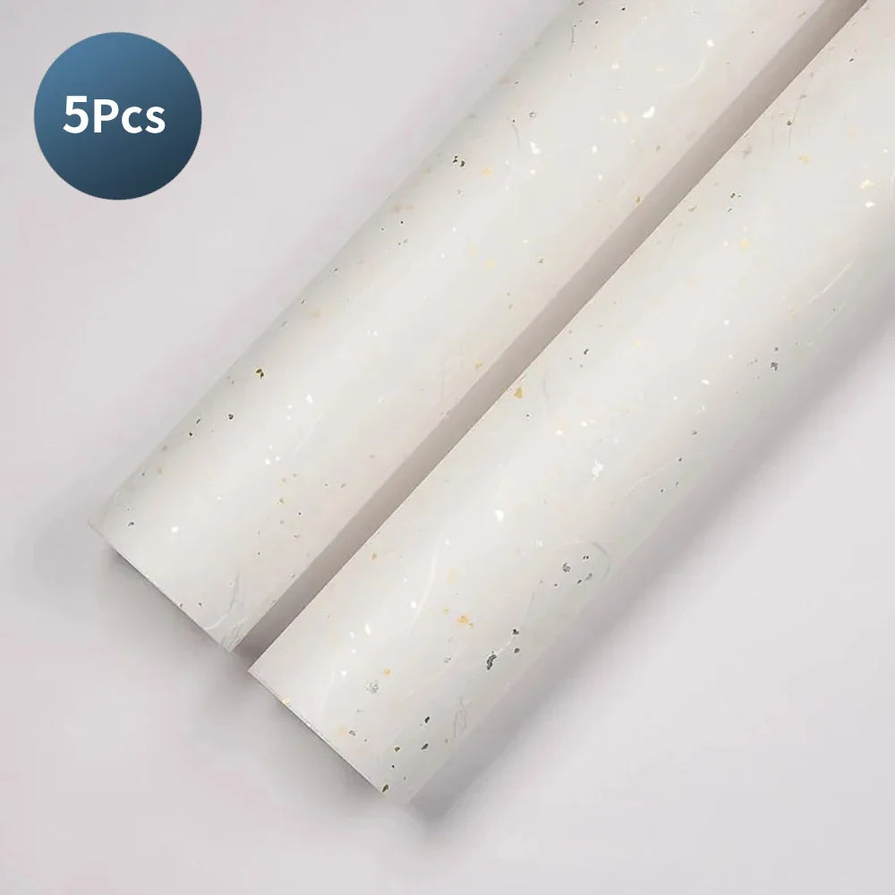 Korean Floral Wrapping Paper Set | 5 Sheets with Gold and Silver Sparkles