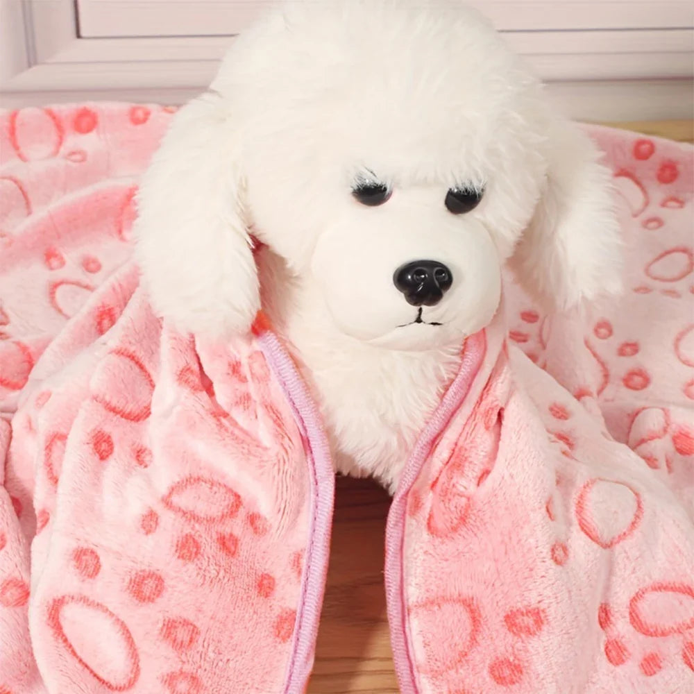 Soft Fluffy Pet Blanket – Cute Paw Print Warm Fleece Mat for Dogs & Cats