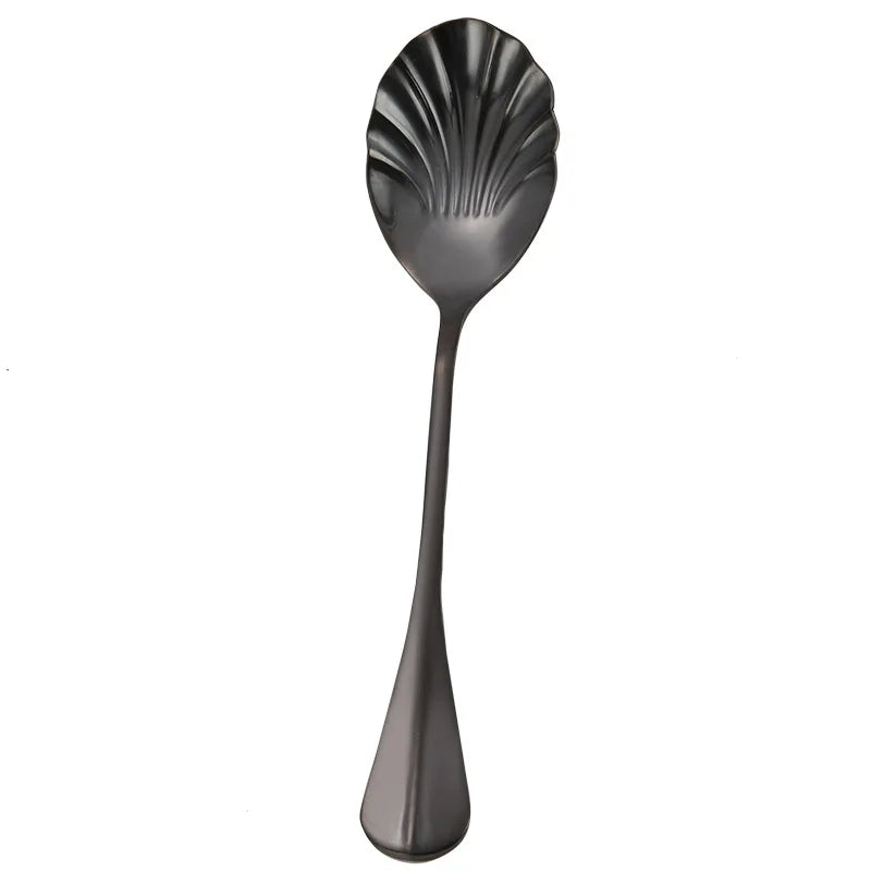 Shell Shape Stainless Steel Spoon with Long Handle | Dessert Spoon and Ice Cream Scoop