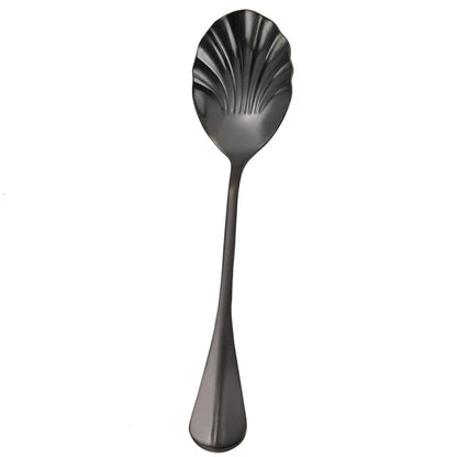 Shell Shape Stainless Steel Spoon with Long Handle | Dessert Spoon and Ice Cream Scoop