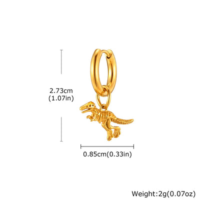 Dinosaur Drop Earrings | Stainless Steel Punk Rock Jewelry for Men and Women