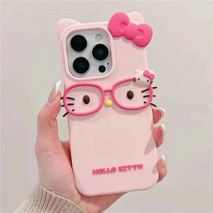 3D Glasses Cat Silicone Phone Case For iPhone 17 Pro Max 16 15 Plus 14 13 Mini 12 11 4 4S 5 5S 7 8 SE