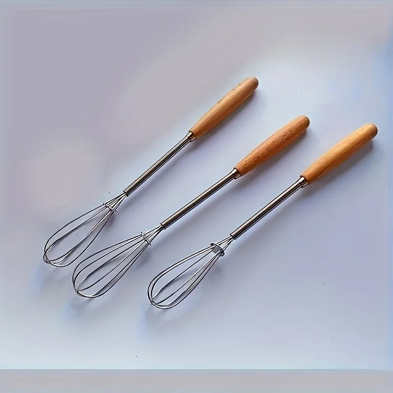 Whisk Set with Solid Wood Handles | Stainless Steel Kitchen Mixer