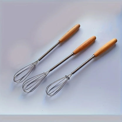 Whisk Set with Solid Wood Handles | Stainless Steel Kitchen Mixer