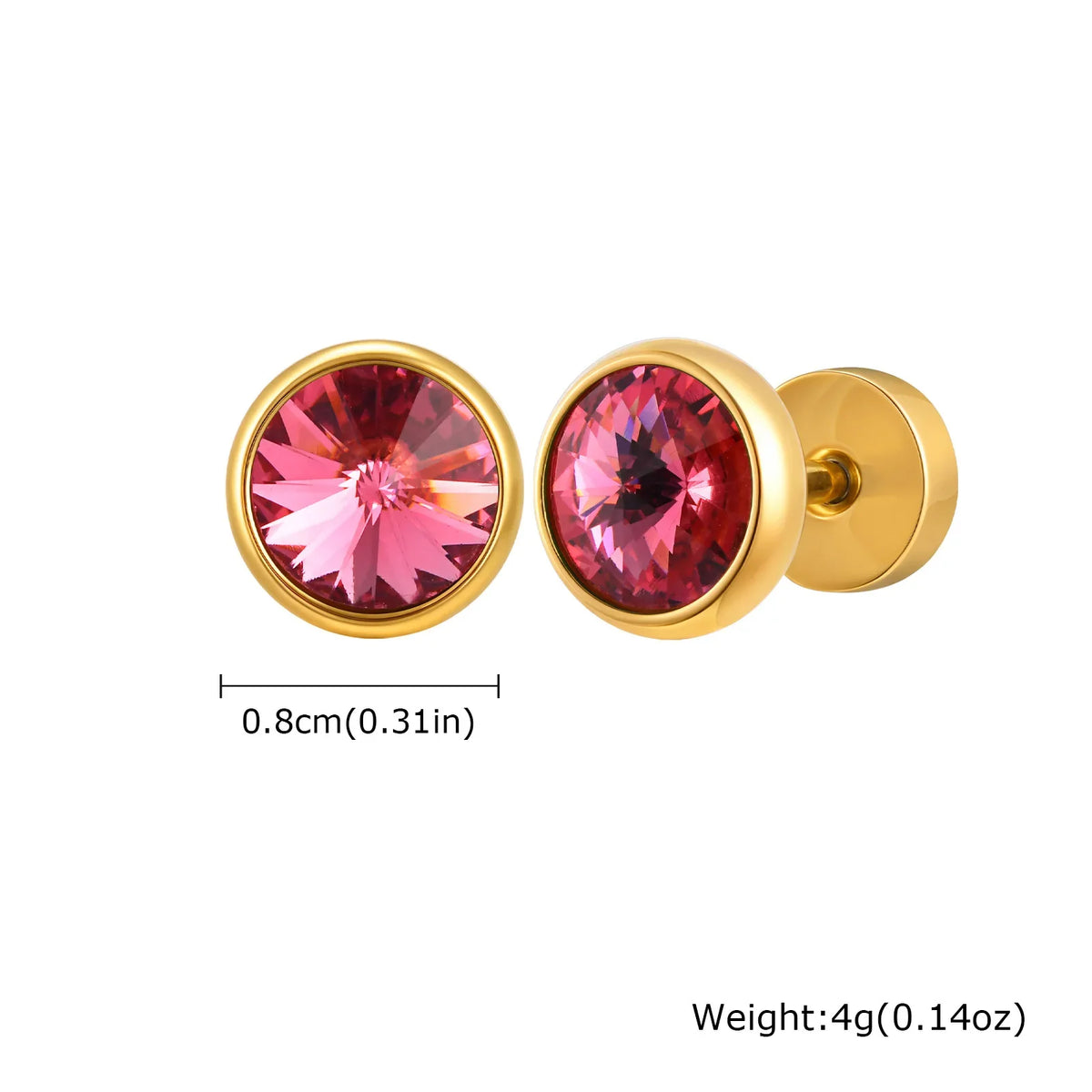 8mm Stainless Steel Screw Back Earrings for Men | Faceted Zircon Studs