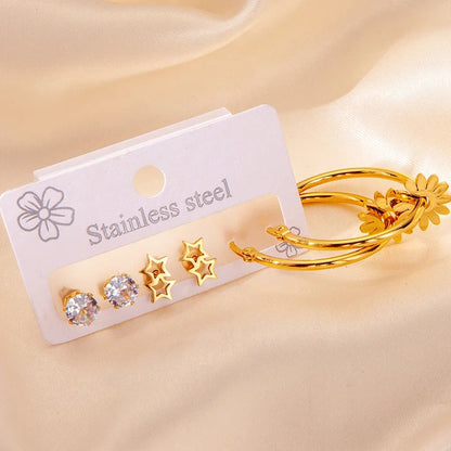 316L Stainless Steel 6 Piece Earring Set | Circle Heart Star Flower Pendant Earrings for Women
