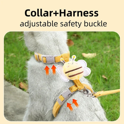 Cat Harness Leash Collar Set - Adjustable Cartoon Bee Design